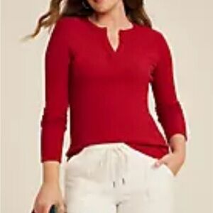 Maurices Softest Split Neck Henley Thermal Red Fitted 3/4 Sleeve NWT size XL